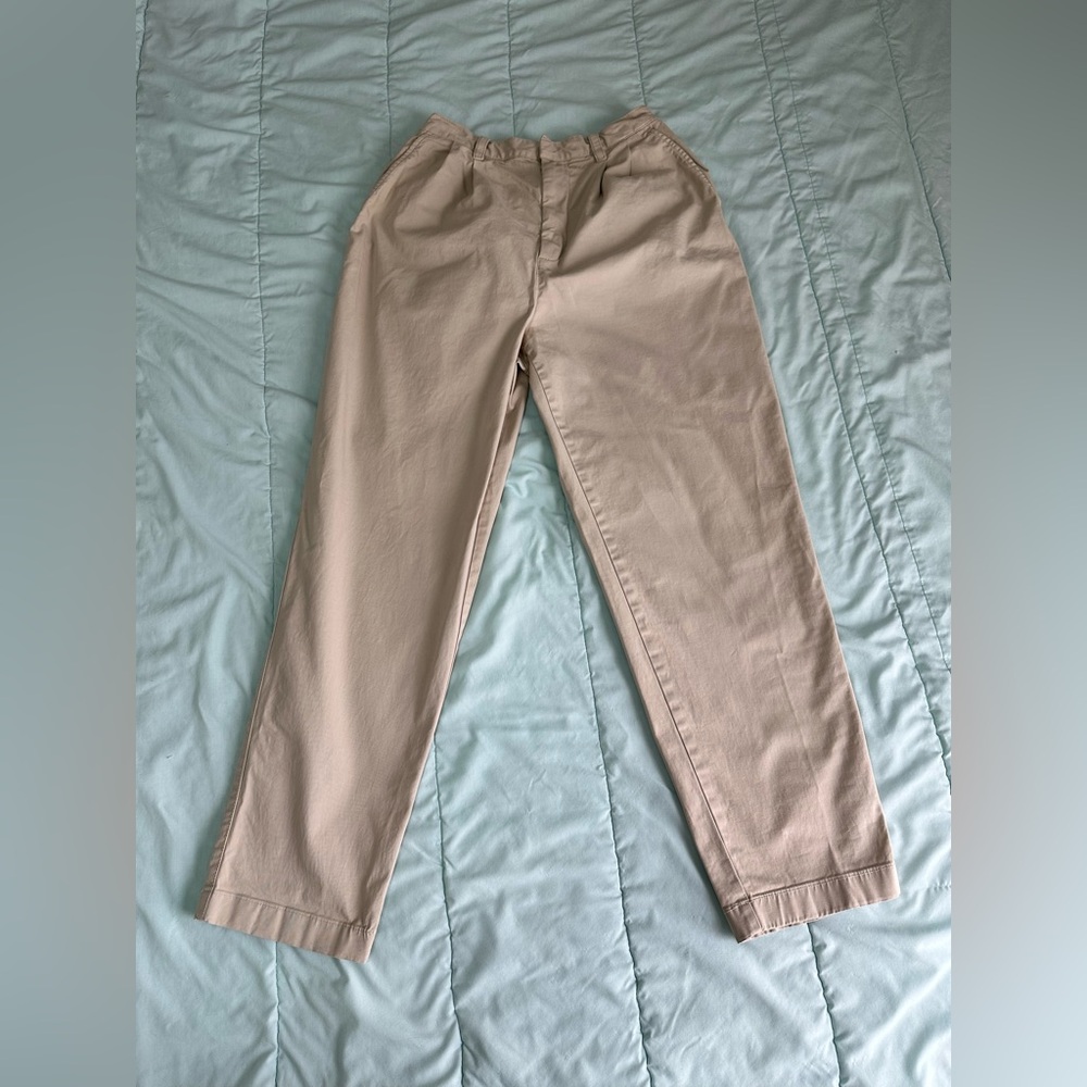 Tan Relaxed Fit Front Pleated Pants